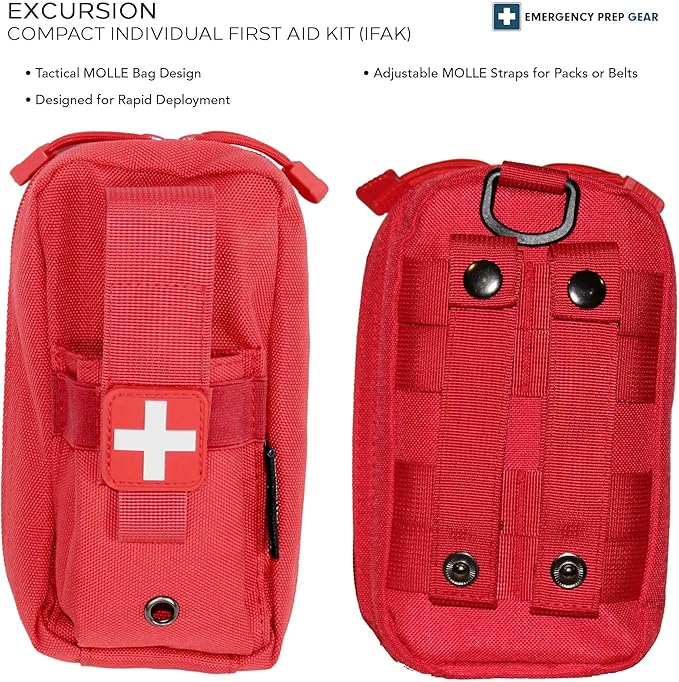 EPG Hiking First Aid Kit (IFAK) | 44 Piece | Compact Personal First Aid Kit | Backpacking, Camping, Emergency, Travel, Tactical, Go Bag, Bug Out Bag, 72 Hour Kit, Essentials, EDC, Survival IFAK - Red