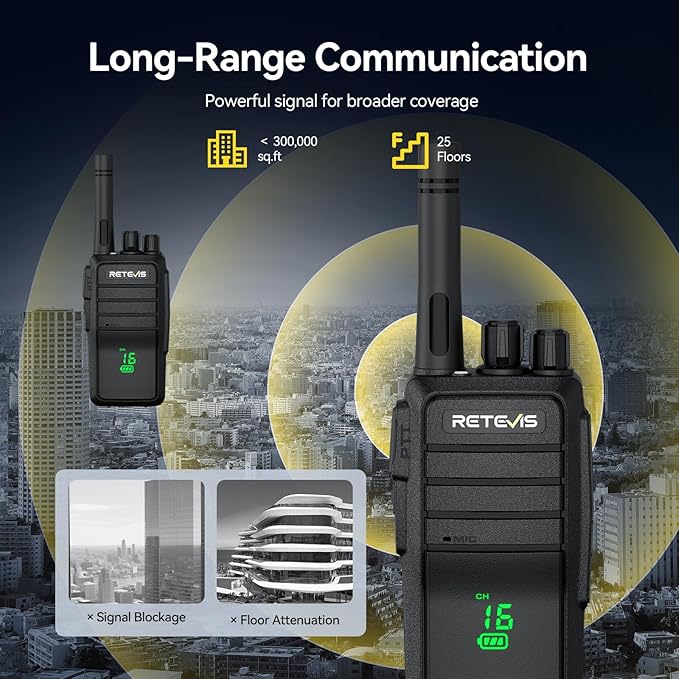 Retevis RT21H 2 Way Radio Long Range, Walkie Talkies for Adults, Hidden Display, Heavy Duty Rechargeable Two Way Radios with Six-Way Charger, for Manufacturing Education Security(6 Pack)