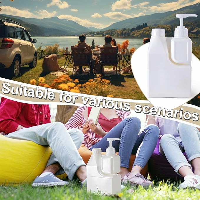 2 Pcs Portable 2 Compartment Foam Soap Handwashing Bottle 1300ml Capacity Refillable Portable Handwashing Station for Travel, Camping, Sports, Fishing, Playground, Outdoor Sink Solution