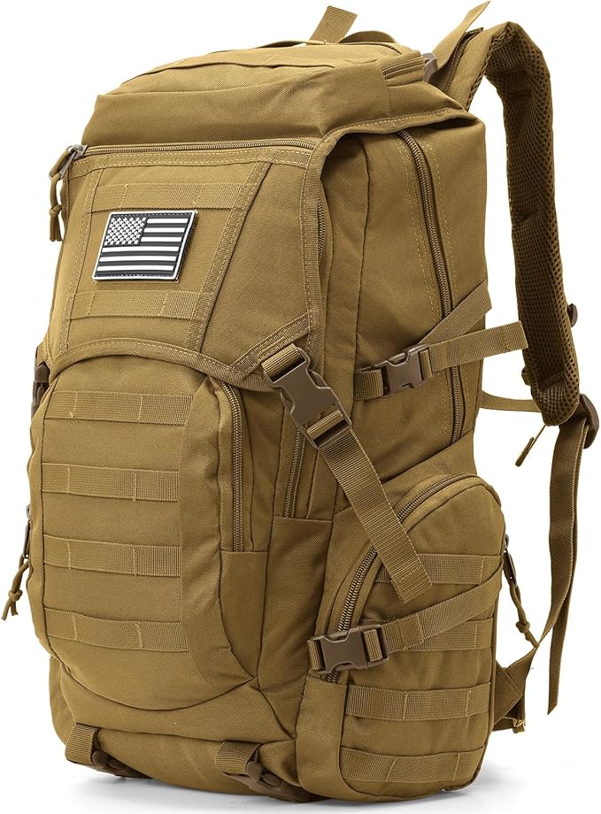 35L Military Tactical Backpack for Men,Water Resistant Assault Pack for Women,Khaki Molle Daypack 3 Day Bug Out Bag Rucksack for Trekking, Camping,Survival,EDC