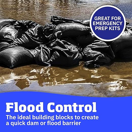 DURASACK Heavy Duty Sand Bags with Tie Strings Empty Woven Polypropylene Sand-Bags for Flood Control with 1600 Hours of UV Protection, 50 lbs Capacity, 14x26 inches, Black, Pack of 50