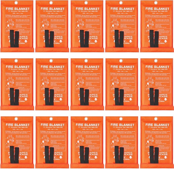 Jerify 15 Pcs Fire Blanket - Fiberglass Fire Emergency Flame Retardant Safety Fireproof Safety Suppression Cover Blanket for Kitchen, Home, Car and Office - 39 x 39 Inch (Orange)