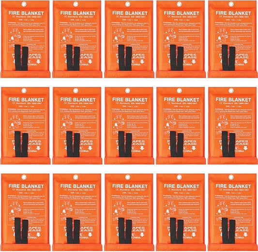 Jerify 15 Pcs Fire Blanket - Fiberglass Fire Emergency Flame Retardant Safety Fireproof Safety Suppression Cover Blanket for Kitchen, Home, Car and Office - 39 x 39 Inch (Orange)