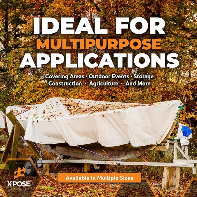 Heavy Duty White Poly Tarp 8' X 10' - Multipurpose Protective Cover - Durable, Waterproof, Weather Proof, Rip and Tear Resistant - Extra Thick 12 Mil Polyethylene - by Xpose Safety