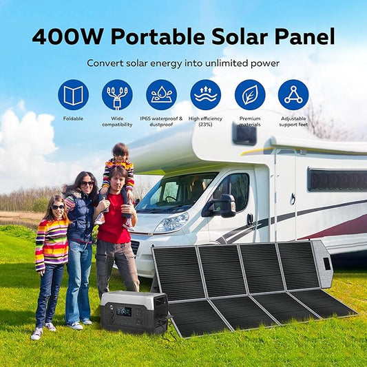 400W Portable Solar Panel, 24% High Efficiency Foldable Solar Panels Charger with Adjustable Kickstand IP65 Waterproof for Power Station Outdoor RV Camping Off Grid Hiking Emergency Power Supply