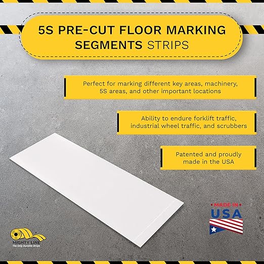 Mighty Line Floor Marking Tape Strips for Safety, Caution, Warning, Heavy-Duty, Peel and Stick, Adhesive, Industrial Quality, White, 2" by 10"