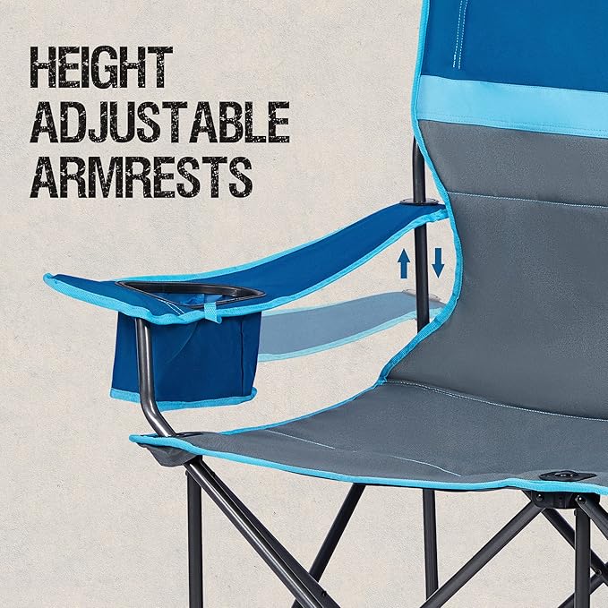 Portal 2 Person Camping Loveseat Folding Double Duo Camp Chair for Adults High Back Outdoor, Support 500 lbs, Blue