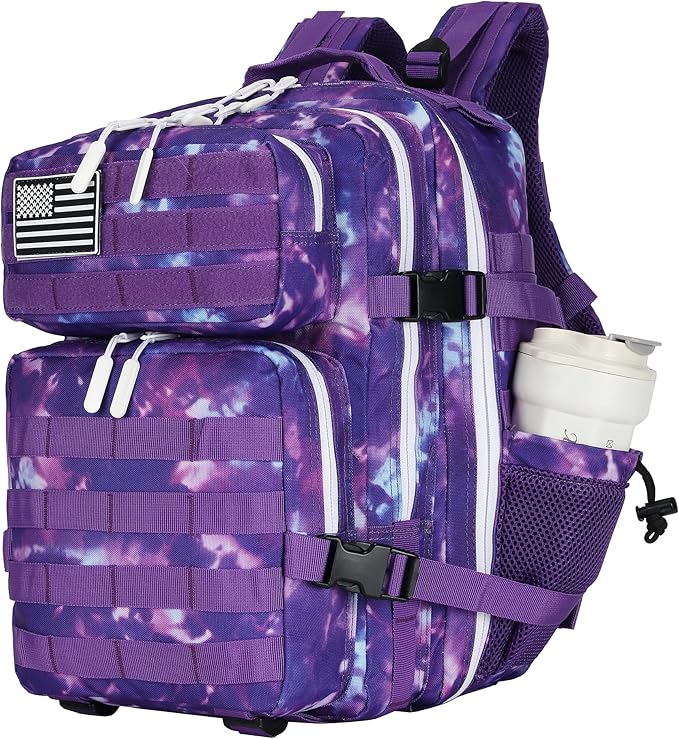 25L Tactical Backpack Military Tactical Backpack for Men and Women Small Assault Pack Outdoor Travel Hiking Camping Rucksack with Molle Webbing (Purple Camo)