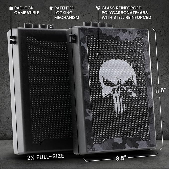 STOPBOX Gun Safe Alternative - Tactical Handgun Storage, Instant Access Portable Gun Case, TSA Compliant Gun Lock Box for Quick Handgun Access | SKULL CAMO + BLACK (2 Pack) | Full-Size Only