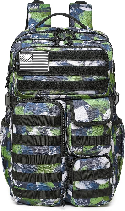 Wotony Tactical Backpack - Military waterproof backpack with multiple pockets and tactical gear for the outdoors (Green Leaf, 35L)