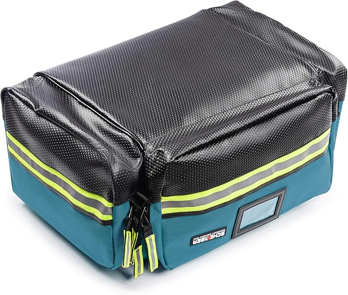 Scherber Fully-Stocked First Responder Professional Advanced EMT/EMS Trauma Kit | HSA/FSA Approved | Reflective Bag w/10+ Compartments, Zippered Pockets & 250+ First Aid Supplies (Blue)
