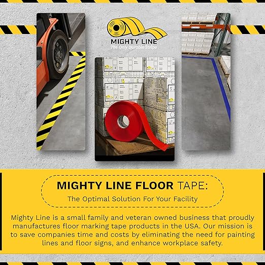 Mighty Line Floor Marking Tape Strips for Safety, Caution, Warning, Heavy-Duty, Peel and Stick, Adhesive, Industrial Quality, Grey, 2" by 10"