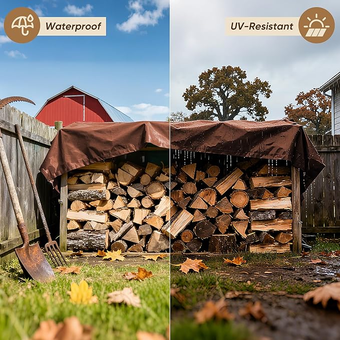 Heavy Duty Tarp 50'x100', 10 Mil Thick Waterproof Tear Resistant UV Treated with Grommets, Silver/Brown Reversible