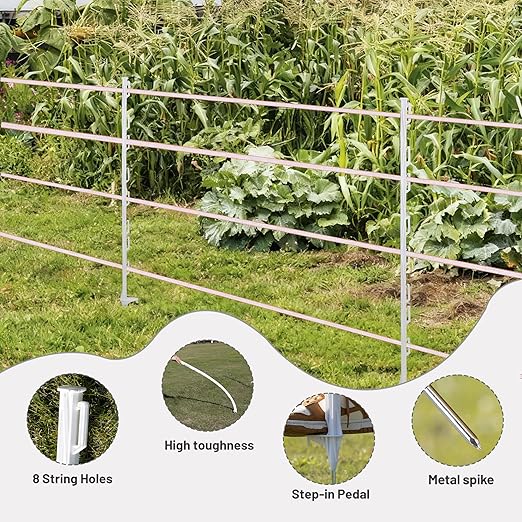 25 Pack Electric Fence Posts, 48 Inch Plastic Step in Fence Post, Temporary Fence Posts for Farm Protection and Livestock, White