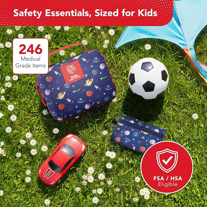 Swiss Safe Kids First Aid Kit for Kids 246 Pieces - for Travel, Home & Car Emergency Kit, Baby & Toddler First Aid, Small Portable Kit with Mini Bag