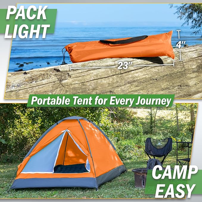 2-Person Dome Tent – Easy Set Up Shelter with Rain Fly and Carrying Bag for Camping