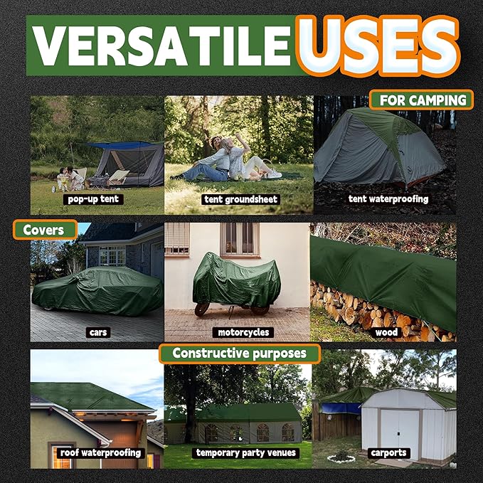 RAINDEWAY Tarps Heavy Duty Waterproof 10x10 Feet,10.5 Mil Waterproof Tarps for Outdoors,Multipurpose Poly Tarp Cover with Metal Grommets and Reinforced Edges,Green/Blue