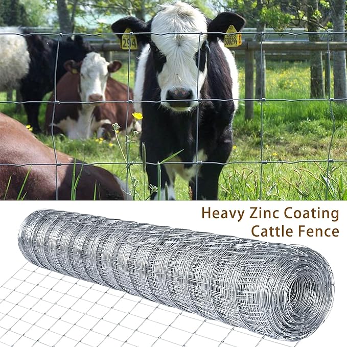 Farm Fence 6ft x 164ft Heavy Zinc Coating Cattle Deer Goat Fence,Galvanized Field Wire Fencing,Hog Wire Fencing for Yard Livestock & Animals Protection