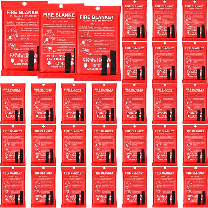Macarrie 30 Pack Fire Blankets 39” x 39” Fire Blanket Emergency for Home and Kitchen Extinguisher Blankets Fiberglass Suppression Blanket Safety Fireproof Survival for Car Office Warehouse (Red)