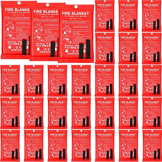 Macarrie 30 Pack Fire Blankets 39” x 39” Fire Blanket Emergency for Home and Kitchen Extinguisher Blankets Fiberglass Suppression Blanket Safety Fireproof Survival for Car Office Warehouse (Red)