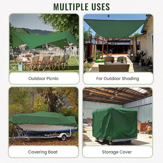 REDIBLUE 8 x 10 ft Heavy Duty Canvas Tarp, Multi Purpose Use for Camping, Tent Canopy, Outdoor, Rustproof Grommets, Durable, Water Resistant, Cotton 17oz - Olive Drab