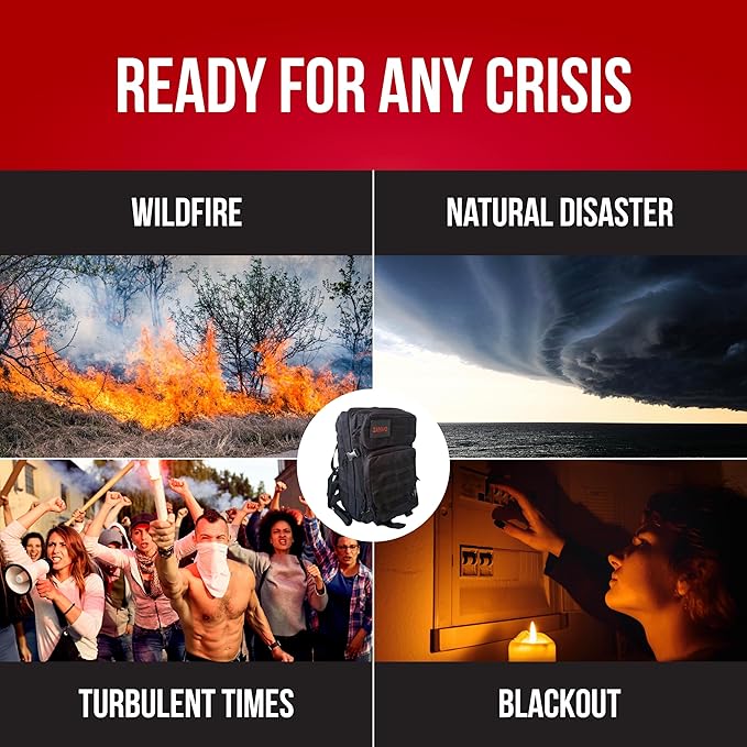 72 Hour Emergency Survival Kit with Food, Solar Power Bank, Water Purifier, First Aid & Tools, Go Bag Emergency Survival Backpack & Emergency Survival Kit for Disaster Preparedness & Evacuation
