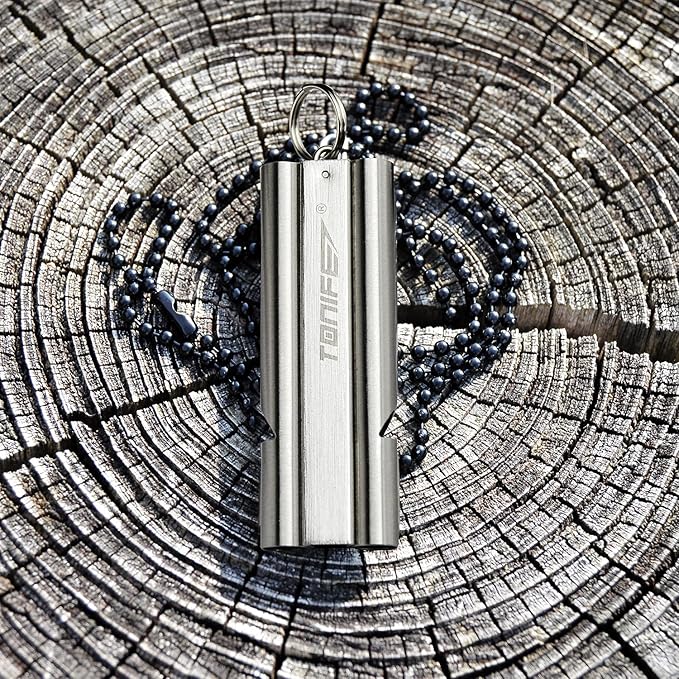 TONIFE Double-Tube Whistle Emergency Whistle with Ball Chain, Survival Whistle Stainless Steel Outdoor Loud Emergency Whistle for Camping Hiking Boating