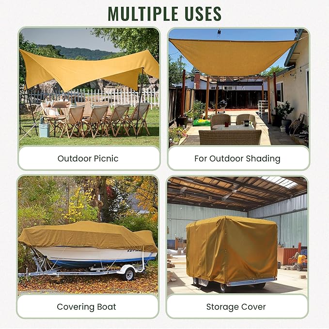 REDIBLUE 8 x 10 ft Heavy Duty Canvas Tarp, Multi Purpose Use for Camping, Tent Canopy, Outdoor, Rustproof Grommets, Durable, Water Resistant, Cotton 17oz - Gold