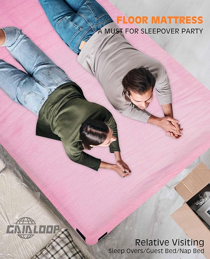 3 Inch Memory Foam Camping Mattress, Dual Layer Thick Sleeping Camp Pad for Car Tent Cot, Roll-Up Portable Glamping Floor Bed for Guests Sleepover