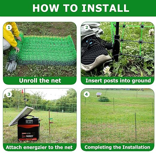 Electric Fence Netting, 42.5" H x 164' L, Larger Animals Electric Fencing for Backyards, Homesteaders, Farms, Ranches, Gardens