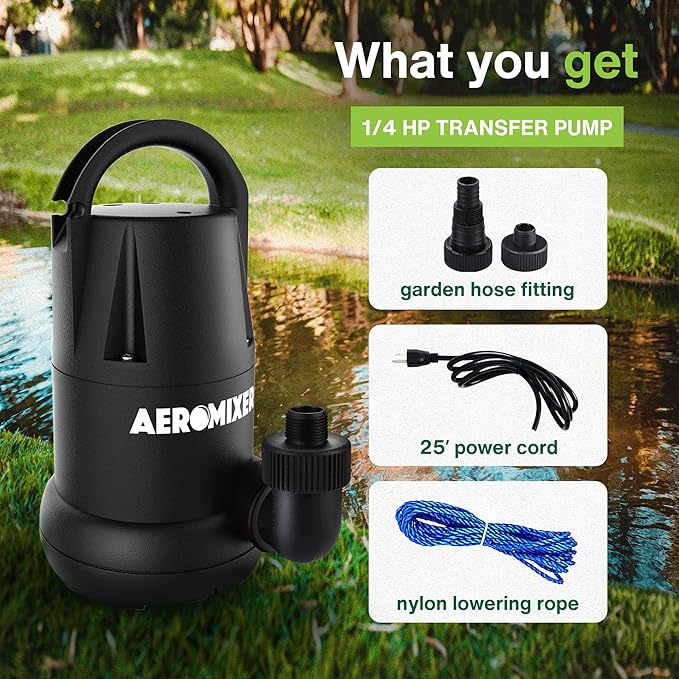 Aeromixer 1/4 HP Transfer Pump - Submersible Water Pumps, Sump Pump for Pool Draining, Portable Electric Garden Utility Pumps 2240 GPH, Heavy Duty Outdoor Water Flow System for Farming and Gardening