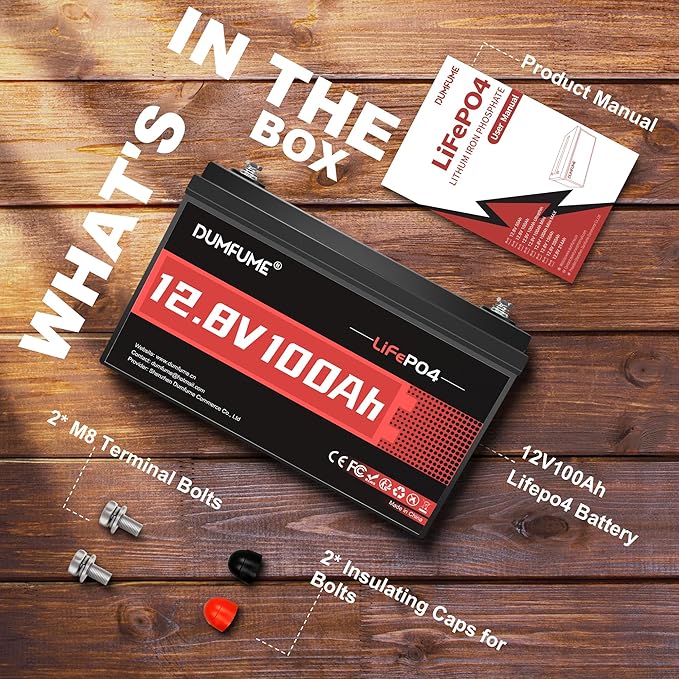 12V 100Ah LiFePO4 Lithium Battery, Built-in 100A BMS, 1280Wh, Up To 6000+ Cycles, Ideal For RV, Solar Off-Grid Systems, Home Energy Storage