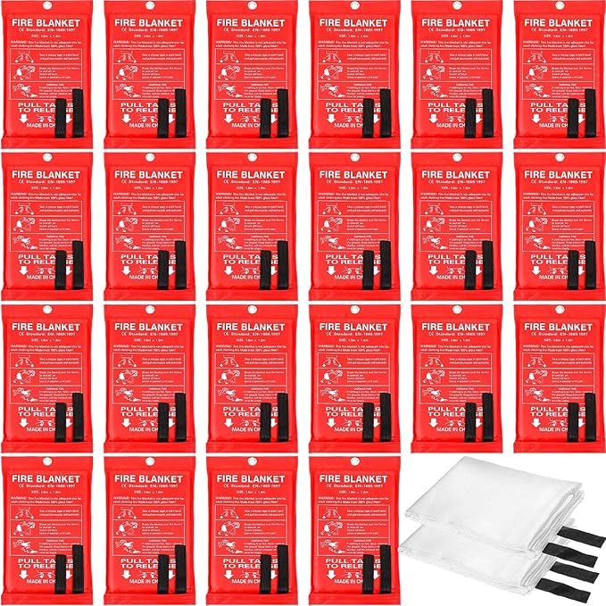 Jerify 24 Pcs Fire Blanket - Fiberglass Fire Emergency Flame Retardant Safety Fireproof Safety Suppression Cover Blanket for Kitchen, Home, Car and Office - 39 x 39 Inch (Red)