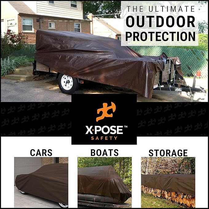 15' x 15' Super Heavy Duty 16 Mil Brown Poly Tarp Cover - Thick Waterproof, UV Resistant, Rip and Tear Proof Tarpaulin with Grommets and Reinforced Edges - by Xpose Safety