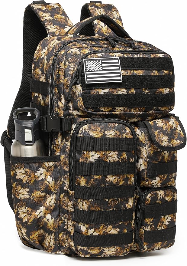 Wotony Tactical Backpack - Military waterproof backpack with multiple pockets and tactical gear for the outdoors (Yellow Maple Leaf, 30L)