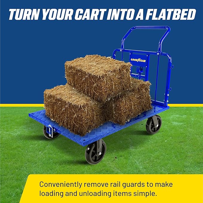 Goodyear Cargo Trailer Heavy-Duty, Utility Cart - 1200 lbs Capacity with Hitch, 8" Casters, Compatible with Electric Tugger Cart