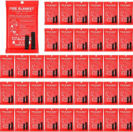 Macarrie 40 Pack Fire Blankets 39” x 39” Fire Blanket Emergency for Home and Kitchen Extinguisher Blankets Fiberglass Suppression Blanket Safety Fireproof Survival for Car Office Warehouse (Red)