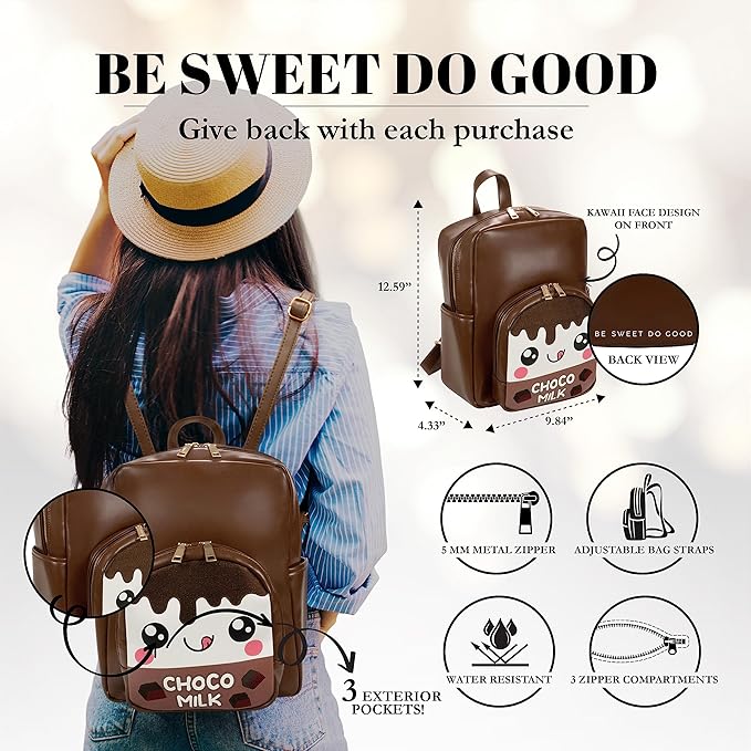 Kawaii Chocolate Milk Backpack Purse | Women and Kids Fashion Backpack Purse | Faux Leather