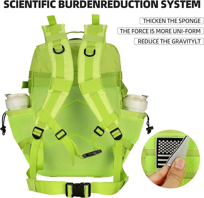 45L Tactical Assault Backpack 3 day assault pack with Molle Waterproof backpack Rucksack for Tactical Backpacks (Fluorescent Green)