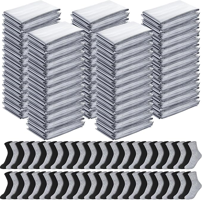 Suhine 200 Pcs Homeless Care Package Supplies Bulk 100 Emergency Survival Thermal Blankets 100 Socks Unisex Winter for Men Women Outdoors First Aid