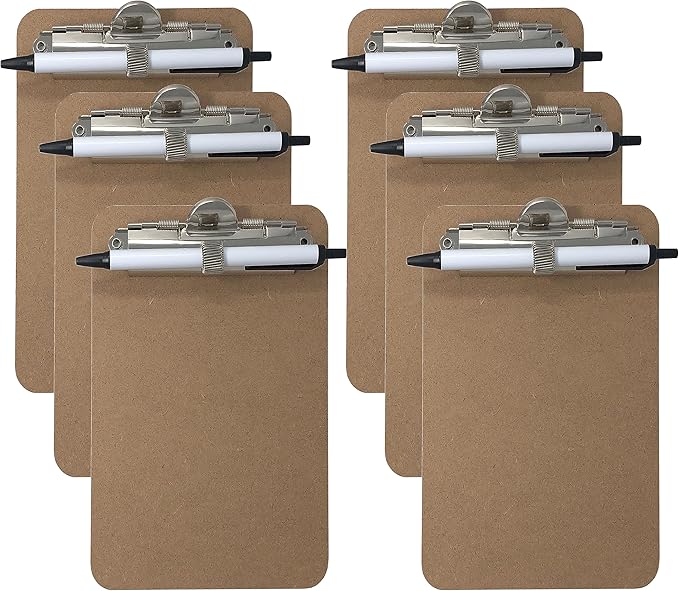 Trade Quest Mini Clipboard 5'' x 7'' Pen Holder Clip (Pack of 6) (Pen Included)