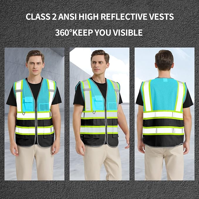 BeautyWill 10 Pack Custom Logo Safety Vest ANSI Class 2 High Visibility Reflective Vest Personalized Construction Vest Bulk