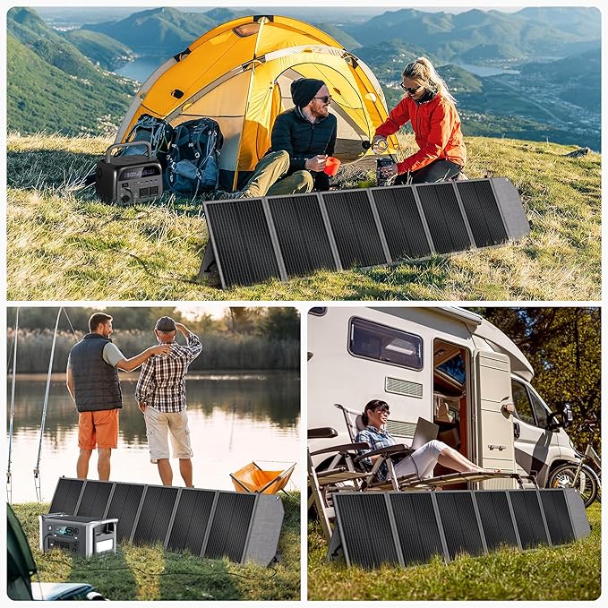 200W Portable Solar Panel for Power Station, Foldable Solar Charger, IP68 Waterproof Solar Panel Kit USB/Type-C/XT60/MC4 Anderson Aviation Output for Outdoor RV Camper Emergency Power Supply
