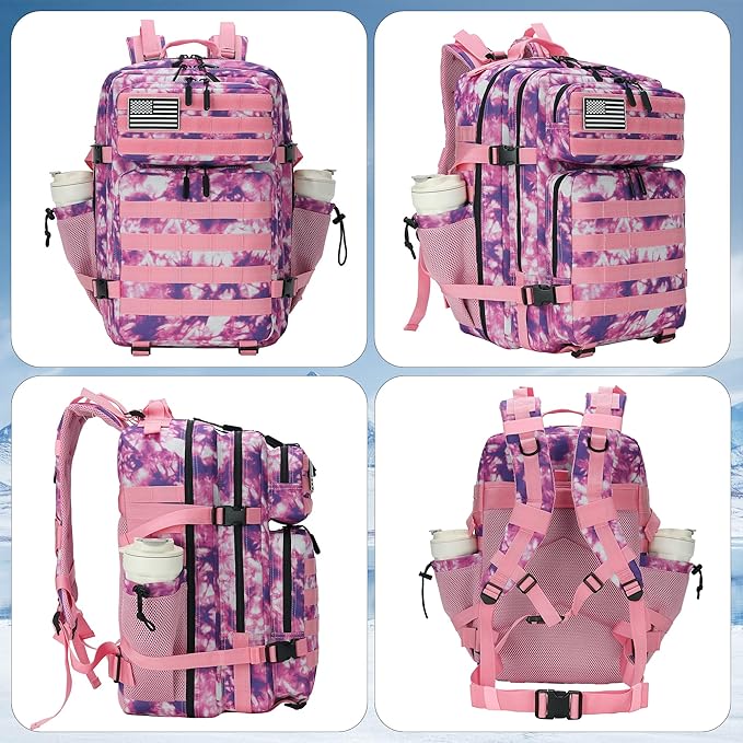45L Tactical Assault Backpack 3 day assault pack with Molle Waterproof backpack Rucksack for Tactical Backpacks (Rose Tie-Dye)