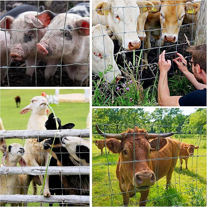 10GA Thickened Heavy Duty Farm Fence, 4ftx100ft Galvanized Cattle Goat Fence, Heavy Zinc Coating Wire Fencing, Wire Fencing for Hog Deer Horse