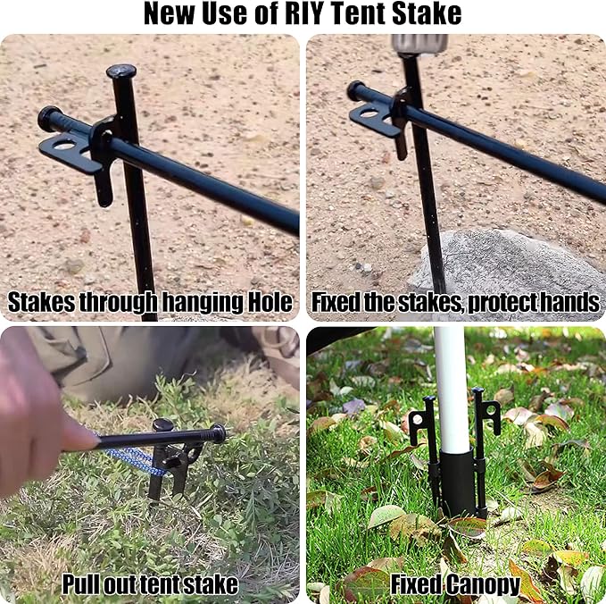 4 Pack Tent Stakes Heavy Duty Metal Tent Pegs for Camping Steel Tent Stakes 8 inch Unbreakable and Inflexible Black