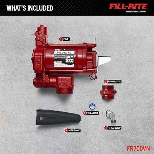 Fill-Rite FR700VN 115V 20 GPM Fuel Transfer Pump (Pump Only Model) | For Gasoline, Diesel, Kerosene, Ethanol Blends, Methanol Blends & Biodiesel up to B20
