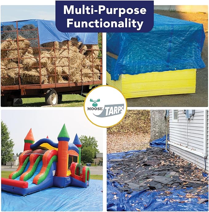 6' x 8' Waterproof Tarp | Medium Duty Reversible Blue/Silver | Multipurpose Indoor/Outdoor Use: Tents, Wood Cover, Furniture, Car, Boat, Pool, & More | Tear Resistant