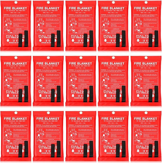 Jerify 15 Pcs Fire Blanket - Fiberglass Fire Emergency Flame Retardant Safety Fireproof Safety Suppression Cover Blanket for Kitchen, Home, Car and Office - 39 x 39 Inch (Red)