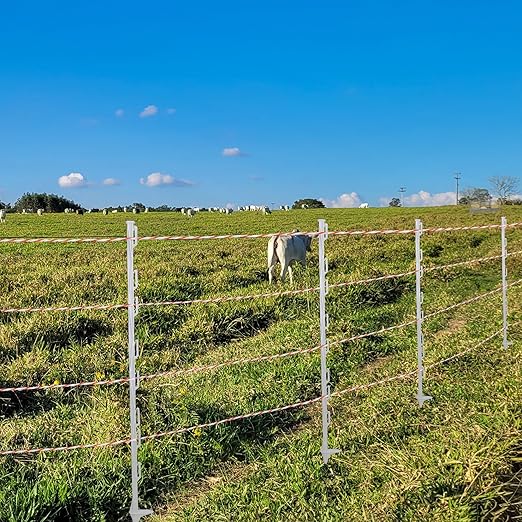 50 Pack Electric Fence Posts, 48 Inch Plastic Step in Fence Post, Temporary Fence Posts for Farm Protection and Livestock, White